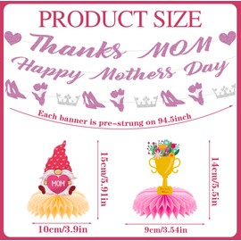 Hokinaa Mother's Day Party Decorations - 12 Pcs Pink Happy Mother Banner Table Honeycomb Centerpieces Thanks Paper Tassel Supplies Decor for Mama Mom in Law Wife From Daughter Son Indoor Outdoor Home