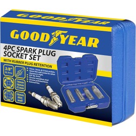 Goodyear 4pc Spark Plug Socket Set - Durable Chrome Vanadium Steel | 6-Point Design | Sizes: 5/8", 13/16", 3/4", 10mm | Ideal for Automotive Maintenance & Repair | Versatile and Durable Socket Set