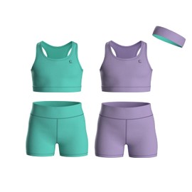 Essenclo Girls Clothing Athletic Sets Sleeveless Crop Tank Tops & Bike Shorts Cheer, Gymnastics, Volleyball Size 3-16 (5 Pcs) - E2108 - Set-8-9-10