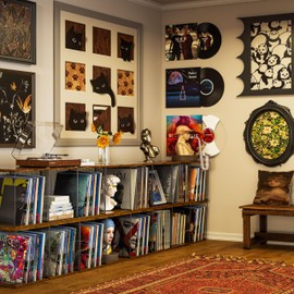 2 Sets of Record Holder Shelf Vinyl Record Storage Furniture,DIY Stackable 80-110 Records Visualize Album Storage Box Cube Natural Wooden Organizer Crate Records Cabinet Record Vinyl Storage