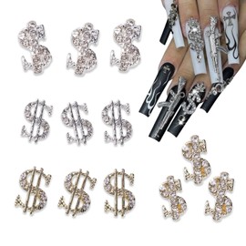 12Pcs Dollar Nail Charms 3D Silver Gold Nail Rhinestones Nail Charms Shiny Luxury Money Sign Design for Women Nail Decoration DIY Design Crystals Shiny Nail Gem Crystals Jewelry