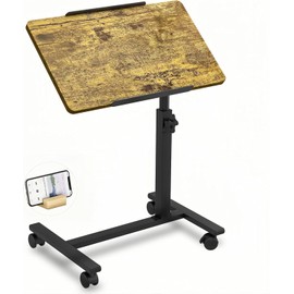 JXINONT Overbed Table with Wheels Bedside Rolling Laptop Stands Mobile Tray Desk Portable Hospital Bed Table - Yellow