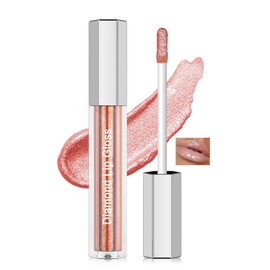 Glitter Lip Gloss Long Lasting, Orange Plumping Shimmer Lipgloss for Women, Waterproof Diamond Chameleon Liquid Lipstick, Metallic Highly Pigment Holographic Lipstick, Ideal Lip Makeup Gift-06