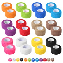 24 Pack Self Adhesive Bandage Wrap, 1 in x 5 Yards Non-Woven Self Adherent Cohesive Bandage, Vet Wrap Wound Tape for Thumb Finger Wrist Knee Ankle, Mix Colors