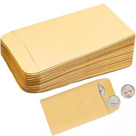 100PCS Small Kraft Envelopes - 5.7"x8.9" Moisture-Activated Seal, Money/Coin Envelopes for Budgeting & Storage or Mini Gift Pouch (Brown, Self-Sealing Flap)​