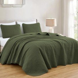 Chezmoi Collection Luca 3-Piece Oversized Bedspread Set, Queen Size, Olive Green - Summer Quilt Lightweight Microfiber Bedspread 100 x 106 - Floral Medallion Pattern Coverlet for All Season