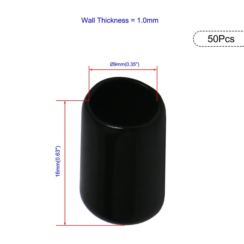 Ohamtes 50PCS ID9mm Black PVC Rubber End Cap, Vinyl Flexible