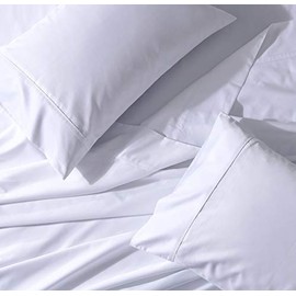 Abripedic 22 Inch Deep Pocket Solid White Queen 300TC Sheet Set, Breathable Crispy Soft Percale Bed Sheets