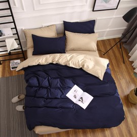 Gezu Bed Linen 135 x 200 cm 2-Piece Dark Blue Khaki Cotton Touch Duvet Cover Set Softer and More Comfortable Bed Linen with 1 Pillowcase 80 x 80 cm with Zip Soft and Non-Iron