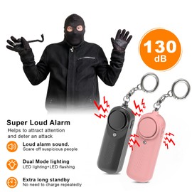 Qoosea 2 Persönlicher Alarm Taschenalarm mit 130dB Notfall Safesound Persönlicher Sicherheitsalarme Schlüsselanhänger mit LED-Licht Polizei Genehmigte Alarm für Kinder Frauen Ältere Studenten