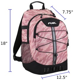 FUEL Hiking Backpack for Women Men Terra Sport, Travel, College, Gym, Work with Laptop Sleeve, Bungee, 18 Inches, Pink Camo