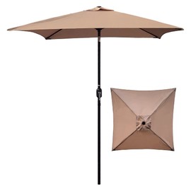 ABBLE Outdoor Patio Umbrella 6.5 Ft Square with Tilt and Crank, Weather Resistant, UV Protective Umbrella, Durable, 6 Sturdy Steel Ribs, Market Outdoor Table Umbrella, Tan