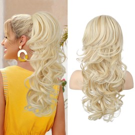 SEIKEA Ponytail Extension, 22" Long Wavy Curly Drawstring Ponytail Multi-layered Fluffy Thick Clip in Hair Extensions Ponytail Natural Soft Synthetic Hairpiece