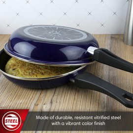 MAGEFESA Coral 9.4" Double Sided Frying Pan – Perfect for Spanish Tortilla & Frittata, Non-Stick, Vitrified Steel, Induction Compatible, Dishwasher Safe, Blue