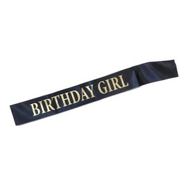 Dadam Birthday Sash for Girls Black Satin Birthday Girl Sash with Gold Glitter Lettering Party Favors, Supplies and Decorations