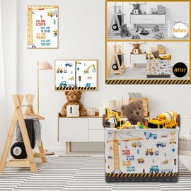 XHWZOF Construction Nursery Decor Hamper Car Baby Gift Basket Transport Trucks Excavators Toy Box Bin Empty Larger Rectangular Kid Clothes Book Shelf Toy Organizer Bin for Baby Boys
