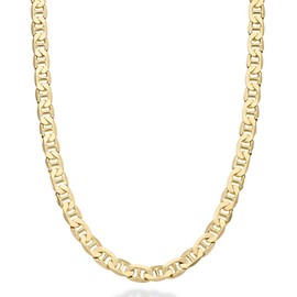 Miabella Solid 18K Gold Over Sterling Silver Italian 3mm, 4mm, 6mm Diamond-Cut Flat Mariner Link Chain Necklace for Men Women, 925 Italy (6mm, Length 22 Inches)