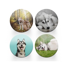4 x Round Siberian Husky Coasters - Dogs Pets Poodle Set Theme Women House Warming Circle Drinks Kitchen Table Decoration Décor Gift #80151