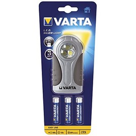 Varta LED Silver Light 3 AAA Flashlight, Black, Silver, Transparent, ABS, 3 LED, 0.25 lm, 56 m, 12 h, 87 g