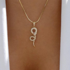 Enautoabs Crystal Snake Pendant Necklace Choker Gold CZ Snake Necklace Punk Snake Choker Necklace Animal Necklace Thin Italian Chain Necklace Jewellery for Women, Zinc, No Gemstone