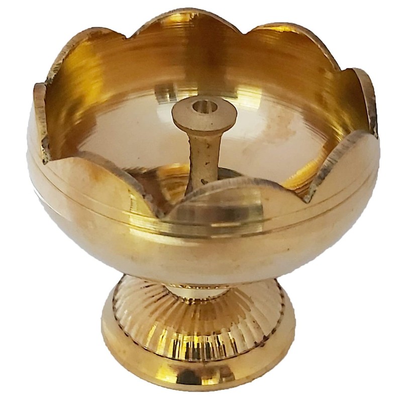 Handmade Indian puja Golden Oil lamp for Diwali Pooja Article
