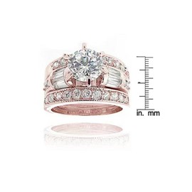 925 Sterling Silver Bridal Ring Sets Emerald Cut CZ Engagement Rings Vintage Rose Gold Promise Rings Platinum Big Women CZ Rings Set Bling Princess Cut Cubic Zirconia Size 6-10 (8, Rose Gold)