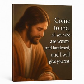 DoawBang Jesus Wall Art Canvas – “Come to Me” Matthew 11:28 Scripture – 12x16 inch Inspirational Christian Decor for Prayer Room, Home, or Office