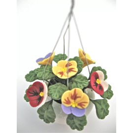 Unbranded dollhouse doll house miniature HANGING PANSY FLOWER ARRANGEMENT PORCELAIN POT