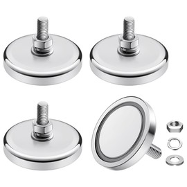 INMOZATA Neodymium Round Magnet with 1/4''-20 Male Threaded Stud Strong Magnetic Mount 90lb Magnetic Base for Lighting, Camera and Other Brackets(4 Pieces 90lb Magnet)