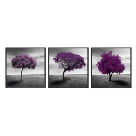 Set of 3 Modern Framed Wall Art Canvas Prints, featuring a Purple Tree Landscape for Living Room Home Decoration
