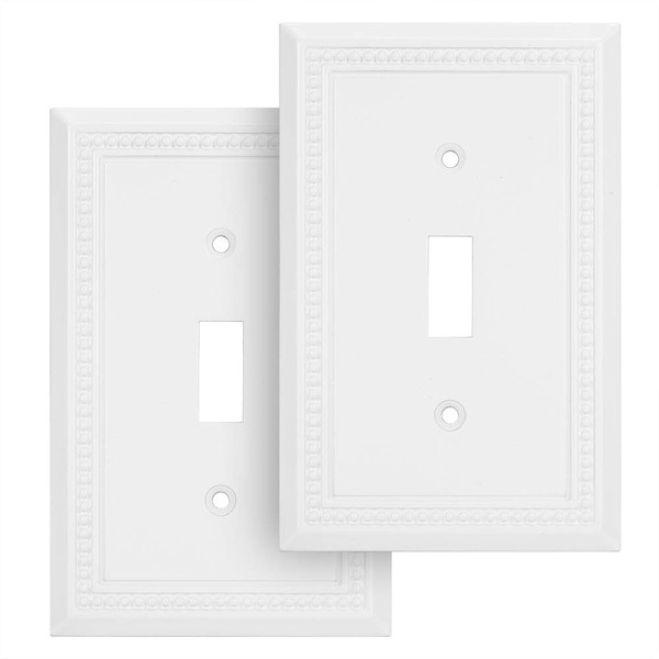 Sunken Pearls Decorative Wall Plate Switch Plate Outlet Cover, Durable Solid Zinc Alloy (Single Toggle, 2 Pack, White)