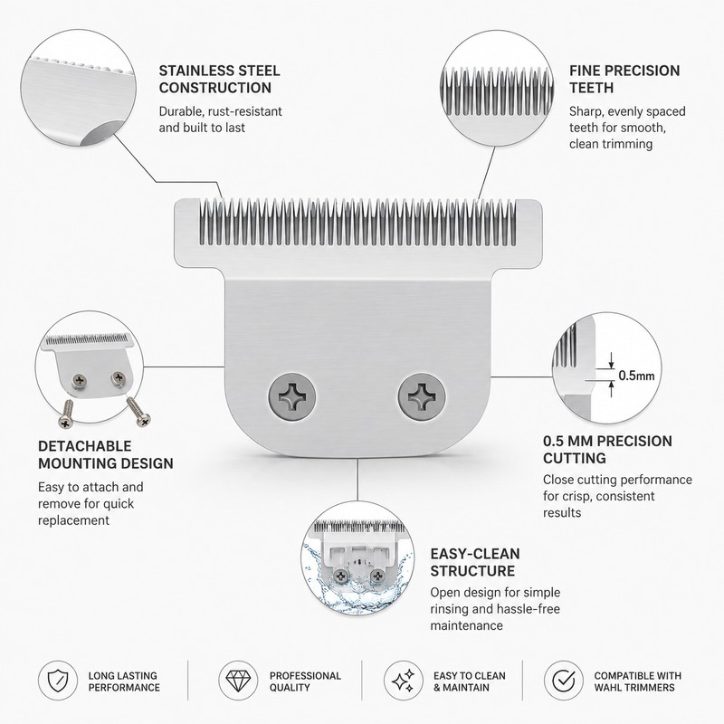 Replacement Detachable Trimmer Blade for Grooming – Stainless Steel T-Blade