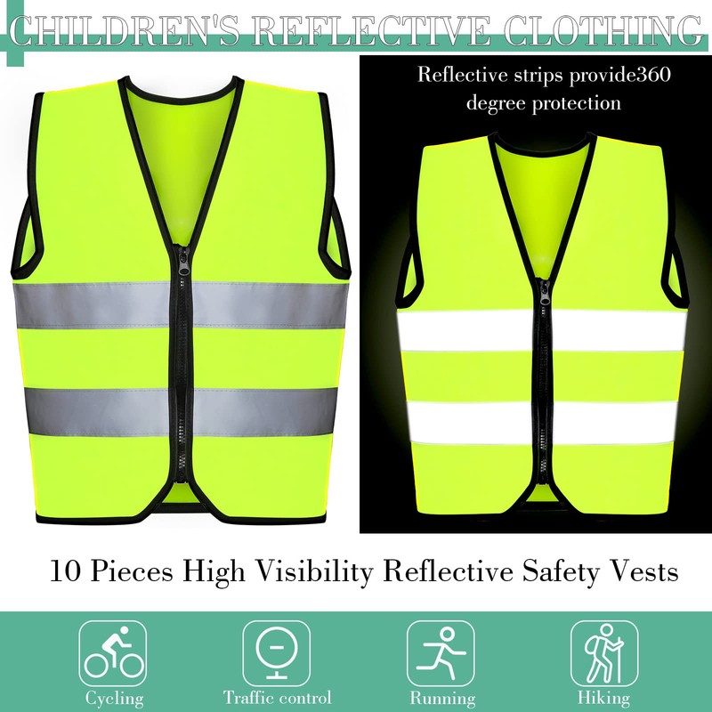 Unittype 10 Pcs Kids Safety Vest Bulk High Visibility Reflective
