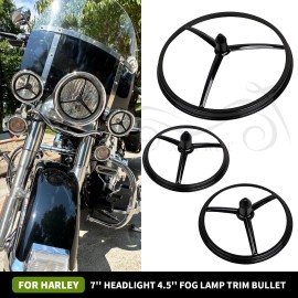 Unbranded Black 7" Headlight + 4.5" Fog Light Trim Kit For Harley Electra Glide Road King