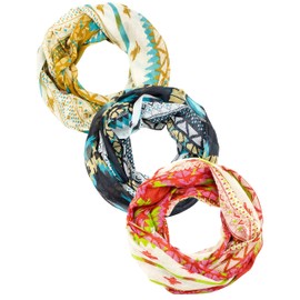 Sunsa Women's 3 Set Loop Scarves 100% Cotton Tube Scarves for Spring/Summer Thin Loop Scarves with Floral Design Scarves and Scarves as a Women Gift, Red Blue Yellow