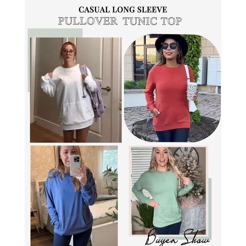 AUSELILY Womens Long Sleeve Sweatshirt Casual Crewneck Plain Pullover Tops