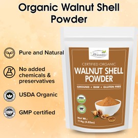 hennaco Organic Walnut Shell Powder| Natural Exfoliant | Resealable Zip Lock Pouch | USDA Organic| Pure & Natural Powder for Skin | Suitable for Face, body, & Foot Scrub | 114 Grams (4 OZ)