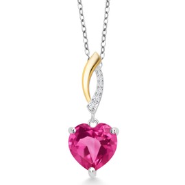 Gem Stone King Keren Hanan 4.55 Ct Heart Shape 10mm Pure Pink Mystic Topaz 925 Silver and 10K Yellow Gold Lab Grown Diamond Pendant with Chain