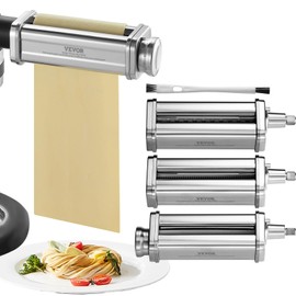 VEVOR Pasta Attachment for KitchenAid Stand Mixer, Stainless Steel Pasta Maker Attachment Includes Pasta Sheet Roller, Spaghetti Cutter, Fettuccine Cutter, 8 Adjustable Thickness Knob Pasta Maker 3Pcs