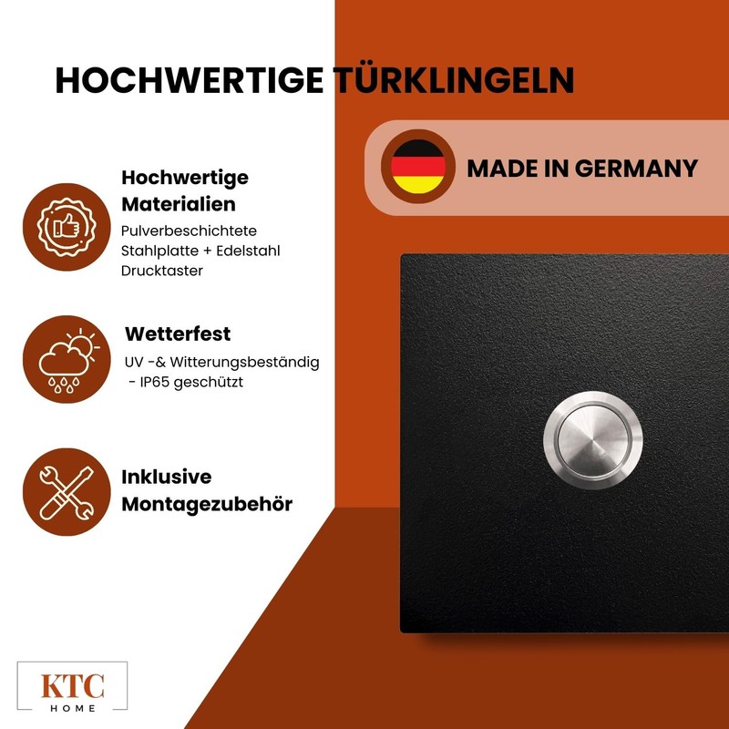 KTC-Home Premium Doorbell Jet Black - Curved Push Button -