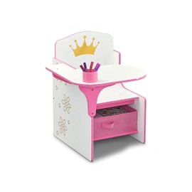 Delta Children Princess Crown Chair Desk with Storage Bin - Ideal for Arts & Crafts, Snack Time, Homeschooling, Homework & More - Greenguard Gold Certified, White/Pink