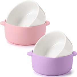 Domensi 2 Sets Kids Porcelain Bowls with Removable Silicone Sleeve 2-in-1 Porcelain Toddler Bowls Microwave Dishwasher Safe Cereal Snack Soup Dishes for Baby Children Feeding Supplies (Pink Purple)