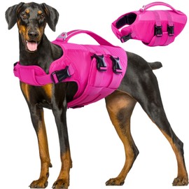 Kuoser Dog Life Jacket, High Flotation Dog Life Vest for Swimming Boating, Reflective Dog Swimming Vest Pet Life Preserver with Rescue Handle
