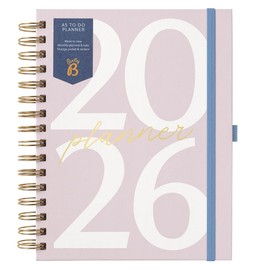Busy B 2026 A5 Spiral Diary - Weekly Planner Journal – Desk Diary for Work or Home - Monthly Planning for Prioties and Goals with Tabs, Stickers, Pocket & Elastic Closure - Pink Graphic