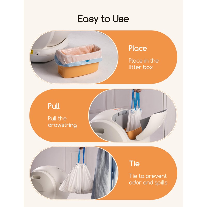 MeoWant Cat Litter Box Liner - 60PCS Heavy Duty Drawstring