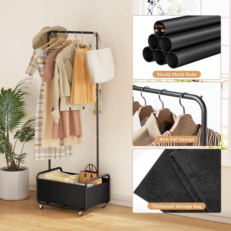 Dunatou Small Clothes Rack with Wheels, Heavy Duty Metal Garment