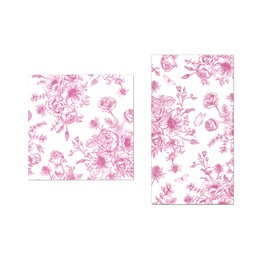 120Pcs Floral Guest Towel and Luncheon Napkin Pink and White Toile Guest Paper Napkins Flower Guest Disposable Hand Towels Napkins for Flowers Party Supplies