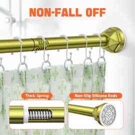Gold Shower Curtain Rod 32-80 inches, Adjustable Curtain Rod, No Drilling, Stainless Steel Shower Rods for Bathroom, curtains, cabinets, Kitchens