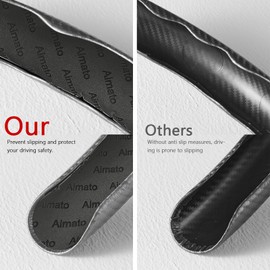 3 Piece Carbon Fiber Steering Wheel Cover,Car Steering Wheel Protector with Non-Slip Lining,Breathable Microfiber Universal for 14.5-15 inch,Gray