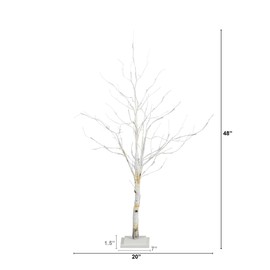 Nearly Natural 4-FT Pre-lit Artificial White Birch Tree with LED Lights, 51 White LEDs for Indoor Home Décor, Fake Lighted Birch Tree for Winter, Valentine's Day, Easter Decorations